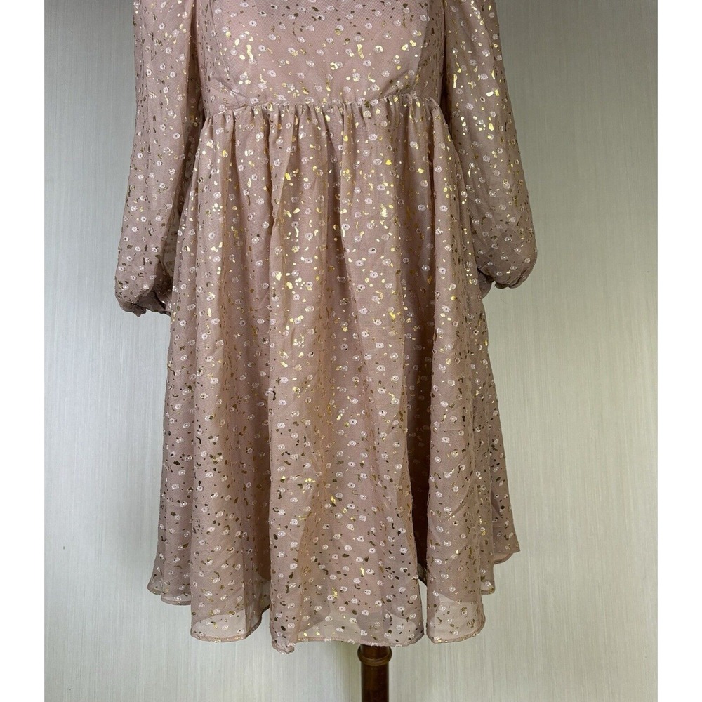 Storia Anthropologie Womens Dress Sz S Metallic‎ Babydoll Mini Puff Sleeve - Picture 3 of 11